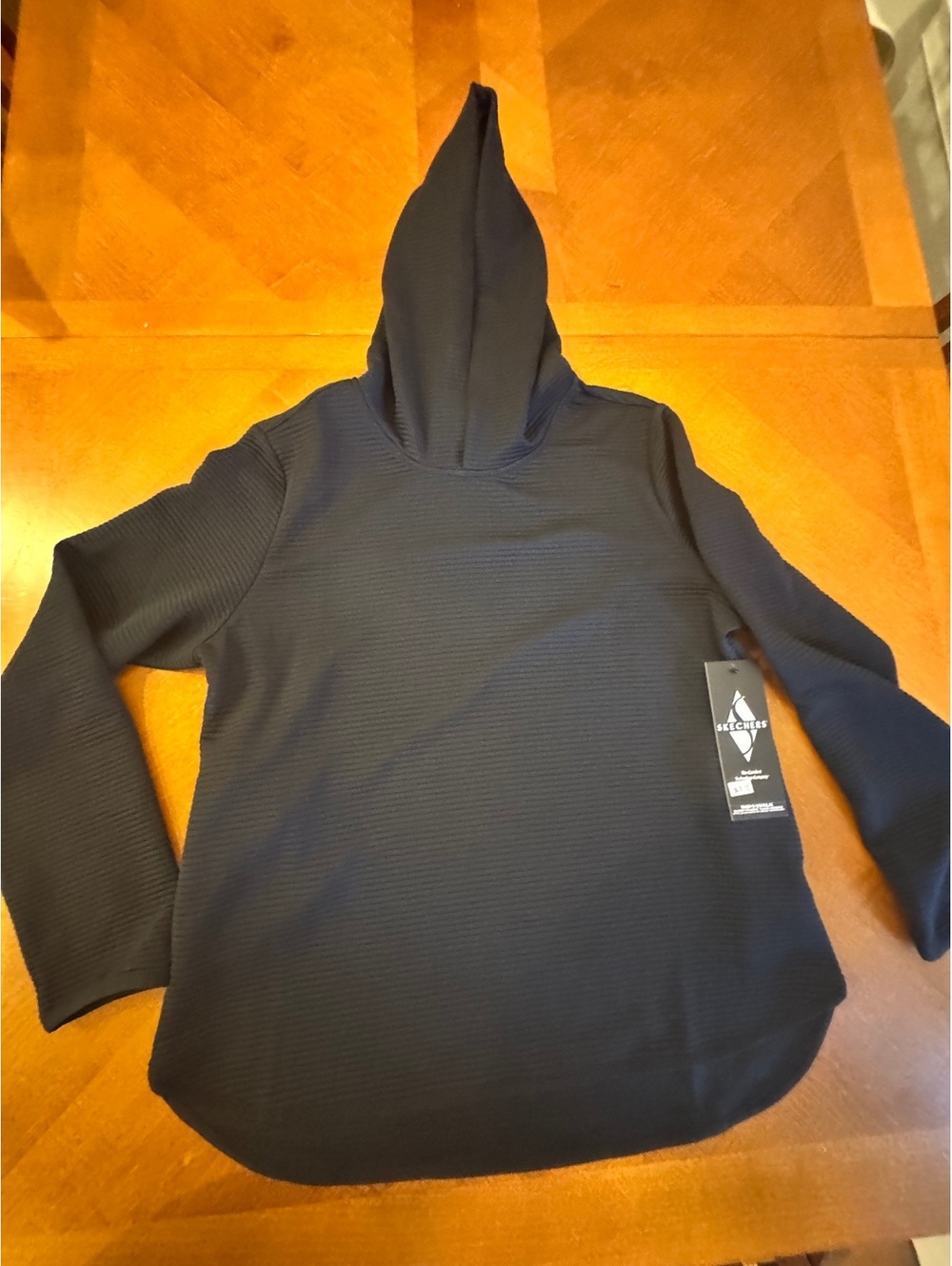 Skechers Women's Black Ribbed Hoodie Sweatshirt Size L 2635